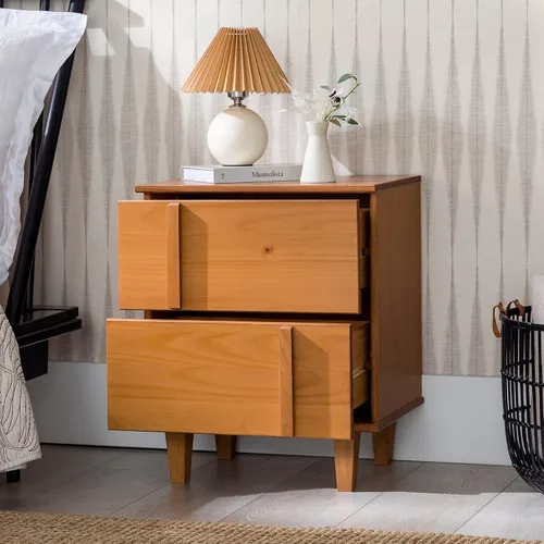 Vista 3 de Walker Edison Sprague - Mesita de noche contemporánea de madera maciza con cajón, 20 pulgadas, caramelo