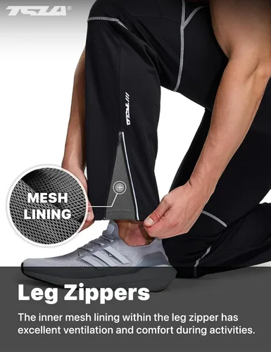 Vista 6 de TSLA Pantalones de ciclismo térmicos a prueba de viento para hombre, pantalones de ciclismo con forro polar, pantalones de ciclismo para exteriores