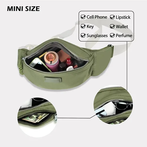 Vista 6 de Bolso pequeño de la honda para las mujeres del riñonera de nylon con la correa ajustable, Verde