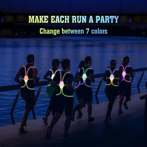 Vista 5 de Chaleco reflectante LED para correr con luz delantera, luces de correr para corredores, chaleco reflectante recargable y ajustable para mujeres