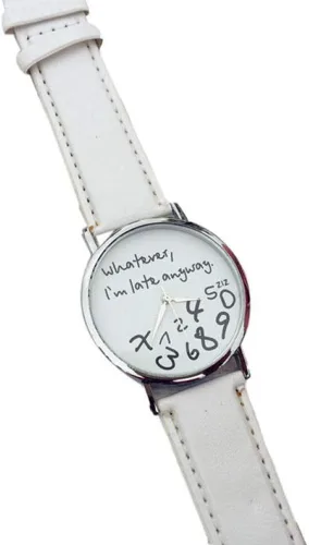 Vista 4 de Vavna "Whatever, I'm Late Anyway Print Leather Women Men Silver Quartz Watch, Blanco, Moda