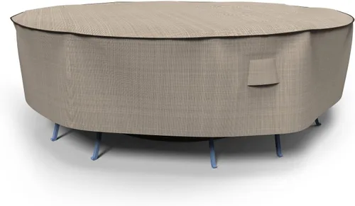 Vista 9 de Budge P5A08PM1 - Mesa redonda de jardín inglés y sillas para patio, cubierta combinada resistente e impermeable, pequeña, de dos tonos marrón