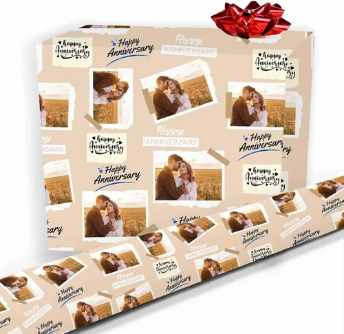 Vista 18 de Artsadd Papel de regalo personalizado con texto con imagen para aniversario, día de San Valentín, papel de regalo con foto personalizada con corazón