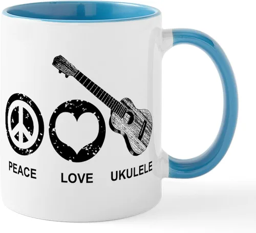 Vista 32 de CafePress Peace Love - Taza de café de cerámica para ukelele (11 oz (11.0 fl oz)