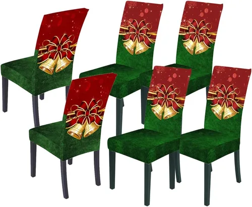 Vista 53 de XMNTG Juego de 6 fundas para sillas de Navidad, con estampado de ciervos, decoración de Navidad, fundas extraíbles para sillas antideslizantes Negro