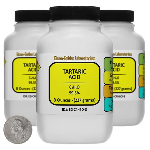 Vista 6 de Ácido tartárico [C4H6O6] 99.5% USP Cristales de grado alimenticio 1 libra en dos botellas