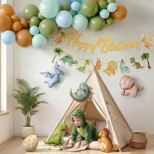 Vista 6 de Decoraciones de cumpleaños de dinosaurio, globos de cumpleaños