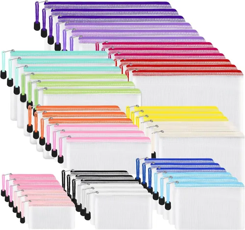 Vista 12 de EOOUT 8 bolsas de malla con cremallera, 8 tamaños, bolsas impermeables con cremallera, 8 colores de plástico impermeable para almacenamiento