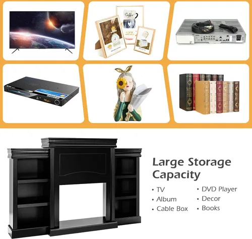 Vista 8 de Tangkula Soporte de mantel independiente de 70 pulgadas, gabinete moderno con chimenea para sala de estar, dormitorio, mesa consola de madera