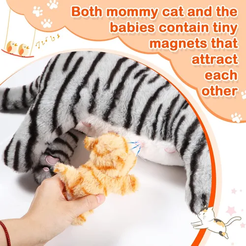 Vista 3 de Skylety Animal de peluche Nurturing con 4 gatitos de peluche, gatos de peluche para niñas y niños, mamá gatita de peluche con gatitos para regalos