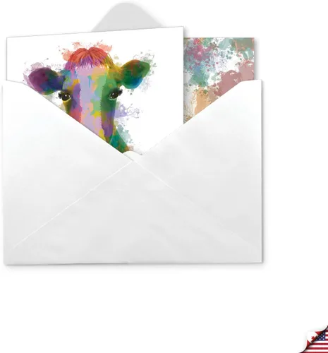 Vista 6 de The Best Card Company - Dulce tarjeta de agradecimiento con sobre, colorido animal impreso gratitud saludo - Cow Funky Rainbow Wildlife CQ4948ETYG