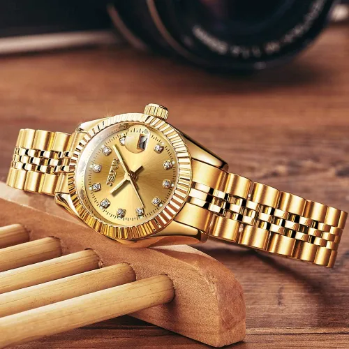 Vista 7 de OLEVS Relojes automáticos para mujer oro y plata acero inoxidable impermeables con fecha estilo clásico