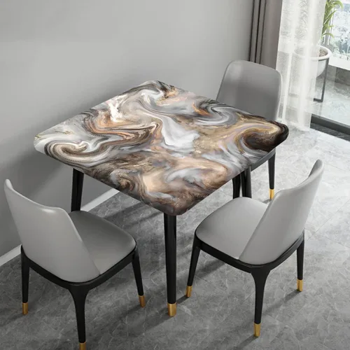 Vista 4 de RenteriaDecor Manteles Cuadrados de Mesa de Mármol con Ajuste, Textura de Marmoleado Retro Impermeable de Limpieza Fácil con Borde Elástico