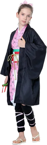 Vista 3 de SAMDIGO Disfraz de anime rosa para cosplay, kimono, trajes de capa, cinturón, mangas para piernas, Halloween, Navidad