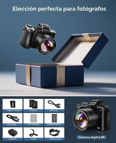 Vista 8 de Cámaras digitales 8K para enfoque automático de fotografía, actualización 2026 88MP WiFi profesional 16X Zoom cámara de fotografía con doble lente