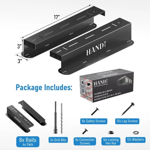 Vista 4 de Estante de almacenamiento de garaje con base en Estados Unidos, rieles de techo de metal resistente conectables, sistema de estantería