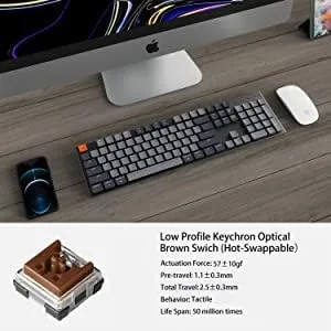 Vista 8 de Keychron K5 Teclado mecánico inalámbrico intercambiable en caliente BluetoothUSB con cable diseño de tamaño completo 104 teclas marco de aluminio