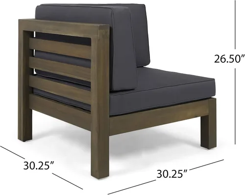 Vista 8 de GDFStudio Juego de sofá modular para exteriores con mesa auxiliar, 4 piezas, 3 plazas, madera de acacia, cojines para exteriores, gris y gris oscuro