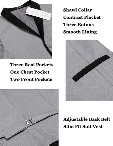 Vista 6 de COOFANDY Chaleco de traje para hombre, ajustado, formal, de negocios, chaleco casual para boda