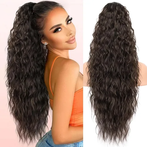 Vista 16 de KooKaStyle Extensión de cola de caballo con cordón de 26 pulgadas (66 cm) para mujeres, extensiones de cabello sintético rizado largo para uso