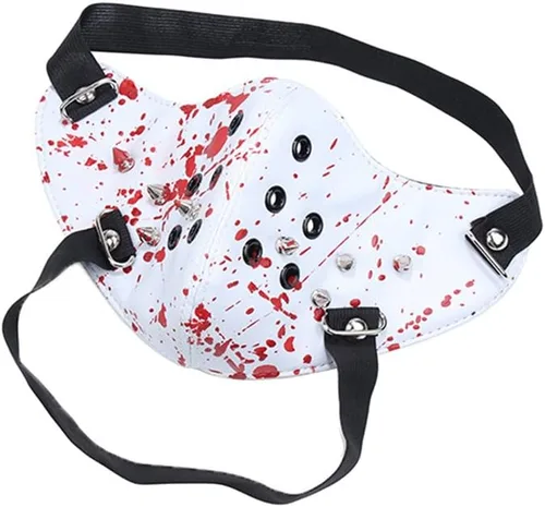 Vista 3 de Máscara de piel sintética con remaches antipolvo para cosplay punk, de media cara