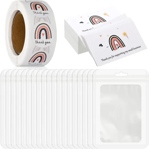 Vista 7 de Outus Juego de 620 tarjetas y calcomanías de agradecimiento. Calcomanías con capa de oro de agradecimiento para apoyar mi pequeño negocio con bolsa