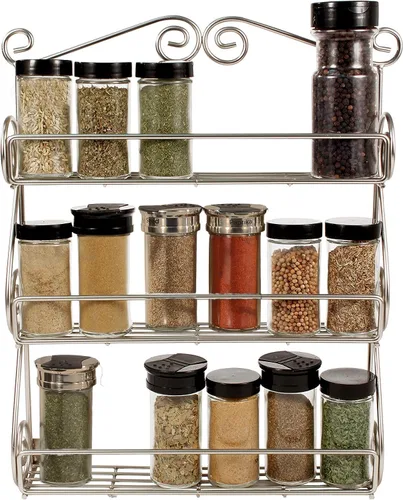 Vista 10 de FitWell - Estante de especias de pared con desplazamiento de 3 niveles, gabinete de especias tradicional y cocina, organizador de belleza y esmalte