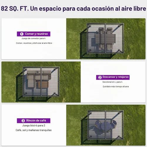 Vista 8 de PURPLE LEAF 92KS - Pérgola con listones de 8 x 10 pies con tira de luces LED, color gris