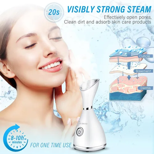 Vista 4 de Vaporizador facial nano iónico, humidificador de niebla cálida para limpieza facial profunda, kit de piel de acero inoxidable de 4 piezas, banda