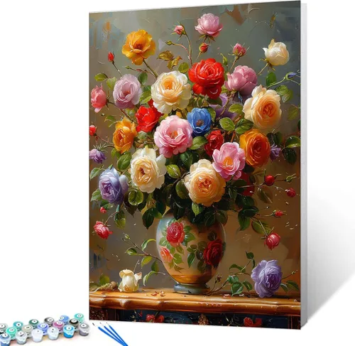 Vista 12 de Tucocoo Pintura de girasoles para ventana por números para adultos, kits de pintura al óleo digital sobre lienzo con pinceles y pigmento acrílico