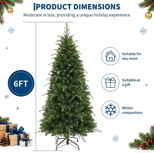 Vista 8 de Artificial Christmas Tree, Realistic Fraser Fir Hinged Locations with Warm LED Lights & Metal Stand, 6 Feet