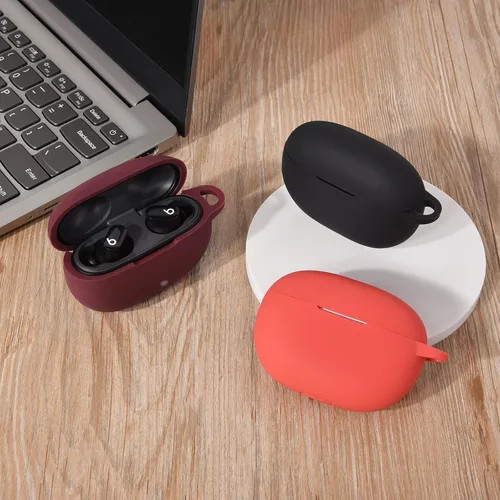 Vista 7 de Funda de silicona AIRSPO Compatible con Beats Studio Buds Case 2021 Funda protectora suave para auriculares inalámbricos Beats con llavero (Negro)