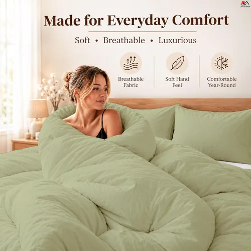 Vista 66 de ARlinen Juego de funda de edredón de tamaño individual, 100% algodón egipcio, juego de ropa de cama de 3 piezas con cierre de cremallera, incluye 1