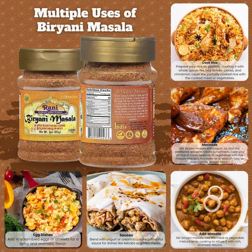 Vista 4 de Rani Biryani Masala Curry (mezcla de 7 especias para platos de arroz indio, pullao/pilau) Tarro PET de 3 onzas (3.00 oz) ~ Todo natural Vegano
