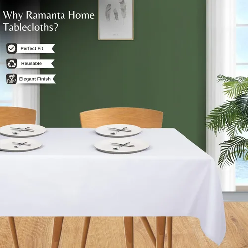 Vista 8 de Ramanta Home Mantel rectangular blanco de 60 x 84 pulgadas, mantel de tela de poliéster lavable, resistente a las manchas y a las arrugas