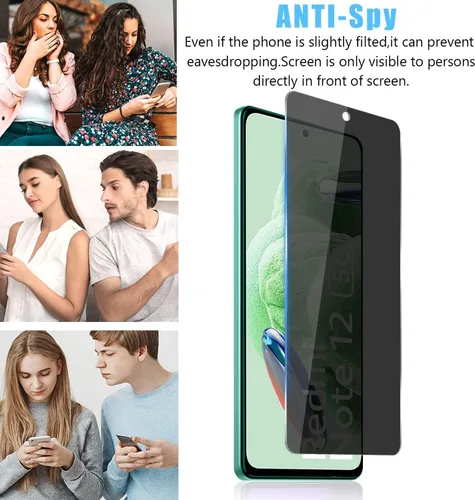 Vista 5 de Protector de pantalla de vidrio templado de privacidad para Redmi Note 12 4G (2+2) + protector de lente de cámara (2 paquetes), película de vidrio