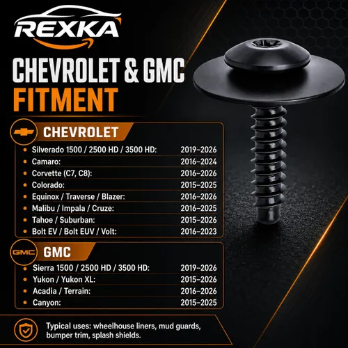 Vista 6 de Rexka Tornillo del protector de guardabarros contra salpicaduras 11548270 compatible con GM Chevrolet Camaro Colorado Cruze Equinox Impala Malibu
