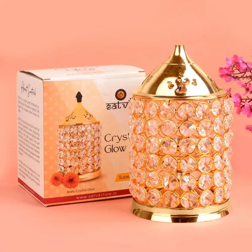 Vista 9 de Satvik - Lámpara de cristal decorativa de 5 pulgadas con forma ovalada, lámpara de aceite de cristal decorativa de latón con forma ovalada Lámpara