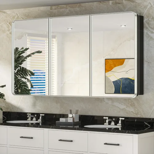 Vista 23 de Keonjinn Gabinetes de medicina delgados negros de 15 x 36 pulgadas, botiquín lateral estrecho para baño con espejo, marco de acero inoxidable