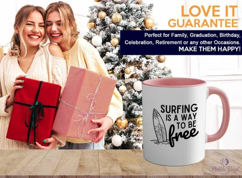 Vista 6 de Surfing Two Tone Pink Edition Taza de café de 11 oz – Surfing is free A – Surfing is free A – Surfing is free A – Surfing ing Enthusiast Gifts Water