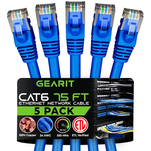 Vista 45 de GEARit Cables de conexión Cat6 de 1 pie negro (paquete de 5) Cables de conexión Cat 6 de 1 pie, cable de conexión negro/Ethernet, 10Gbps 550MHz