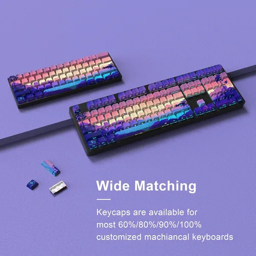 Vista 3 de JSJT Teclas PBT - Tecla translúcida con impresión lateral, estilo multicolor con brillo personalizado, juego de 124 teclas de perfil Cherry