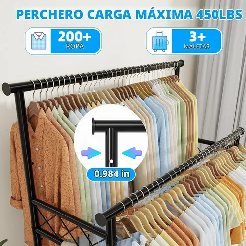 Vista 4 de Estante para ropa Ekisemio con capacidad de carga de 450LBS, estante resistente para ropa con ruedas, estantes enrollables para colgar ropa