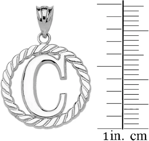 Vista 2 de Colgante de plata de ley 925 con cuerda de círculo C con inicial