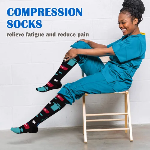 Vista 3 de Aoliks 78 pares de calcetines de compresión médica para mujeres y hombres, calcetines de apoyo hasta la rodilla para correr, enfermeras, viajes