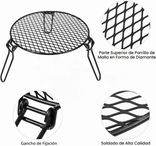 Vista 3 de REDCAMP Parrilla de fogata plegable para estufa sola, trípode de hoguera de hierro portátil con parrilla de acero para fogata, horno holandés