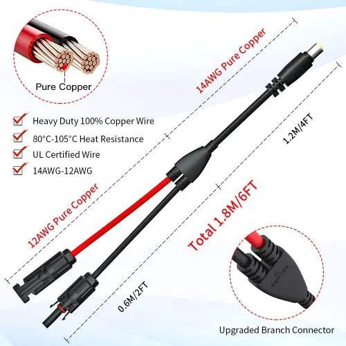 Vista 4 de ELECTOP Conector de panel solar a cable adaptador de CC de 0.315 in, enchufe de alimentación de CC de 6 pies con convertidor de 0.217 x 0.098 in