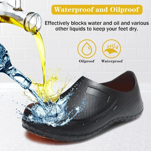 Vista 3 de Zapatos de chef para hombre, antideslizantes, a prueba de agua, zapatos de trabajo para hombre, cómodos zapatos de enfermería para jardinero