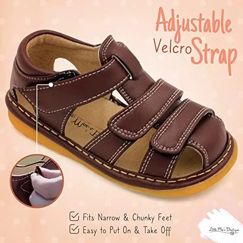 Vista 4 de Zapatos con para bebé de Little Maes Boutique color marrón negro o azul marino sandalias cerradas zapatos ideales para caminar para bebés chirriador