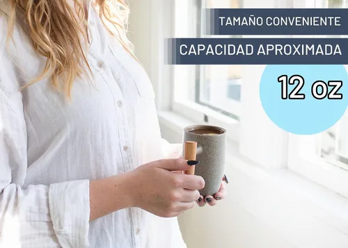 Vista 9 de Nat & Jules - Juego de 2 tazas de cerámica con mango de madera, acabado de piedra, 11 onzas Acabado en piedra